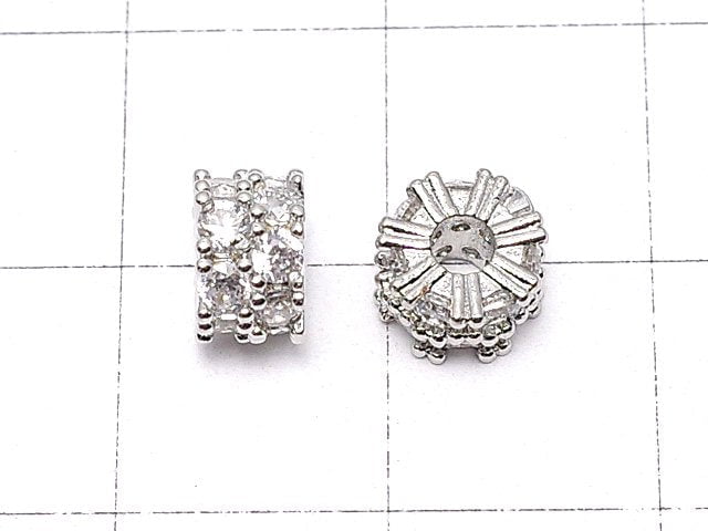 Metal Parts Roundel 6.5x6.5x4mm Silver (with CZ) 2pcs