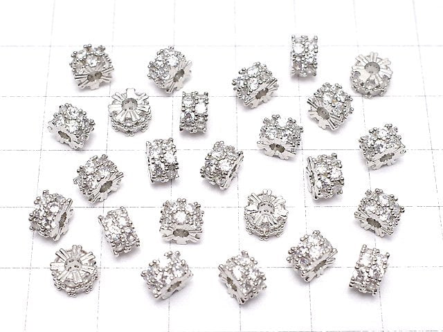 Metal Parts Roundel 6.5x6.5x4mm Silver (with CZ) 2pcs