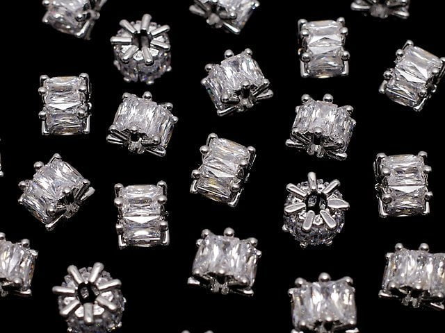 Metal parts Rondelle 7x7x5.5mm Silver Color (with CZ) 2pcs
