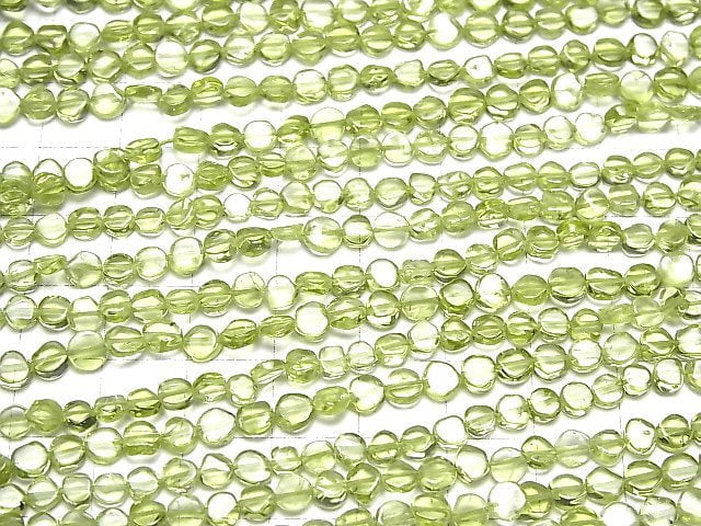 [Video]High Quality Peridot AAA- Coin 1strand beads (aprx.13inch/32cm)