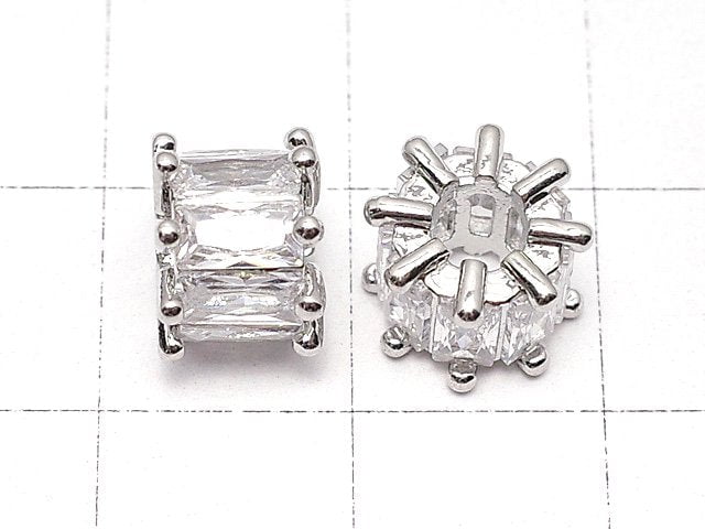 Metal parts Rondelle 9x9x6.5mm Silver Color (with CZ) 2pcs