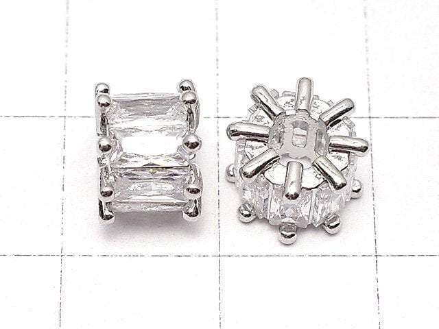 Metal parts Roundel 9x9x6.5mm Silver Color (with CZ) 2pcs