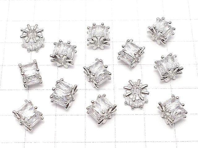 Metal parts Rondelle 9x9x6.5mm Silver Color (with CZ) 2pcs