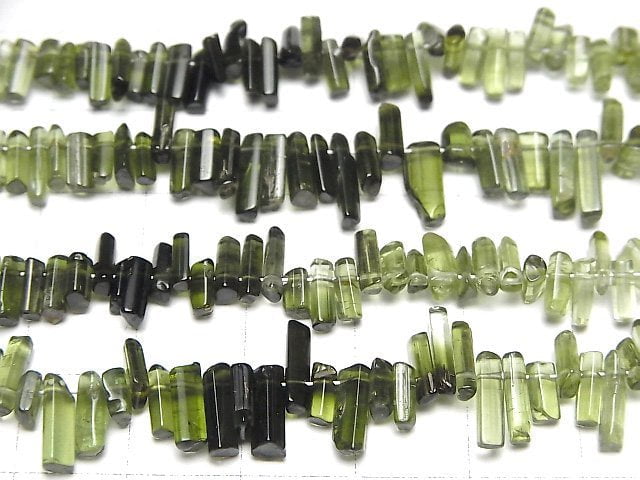 [Video]Green Tourmaline AA++ Stick Top Side Drilled Hole half or 1strand beads (aprx.4inch/9cm)