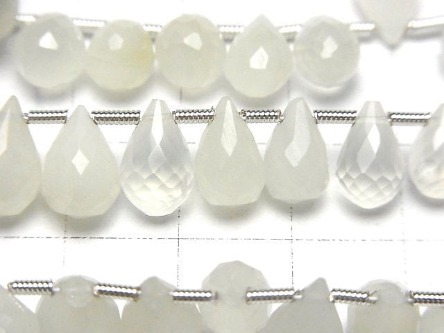 [Video]High Quality White Moonstone AA++ Drop Faceted Briolette 1strand beads (aprx.7inch/18cm)