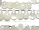 [Video]High Quality White Moonstone AA++ Drop Faceted Briolette 1strand beads (aprx.7inch/18cm)