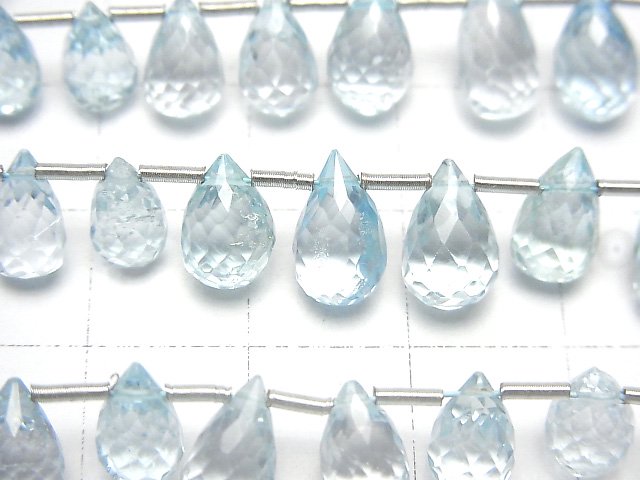 [Video]High Quality Sky Blue Topaz AAA- Drop Faceted Briolette half or 1strand (20pcs )