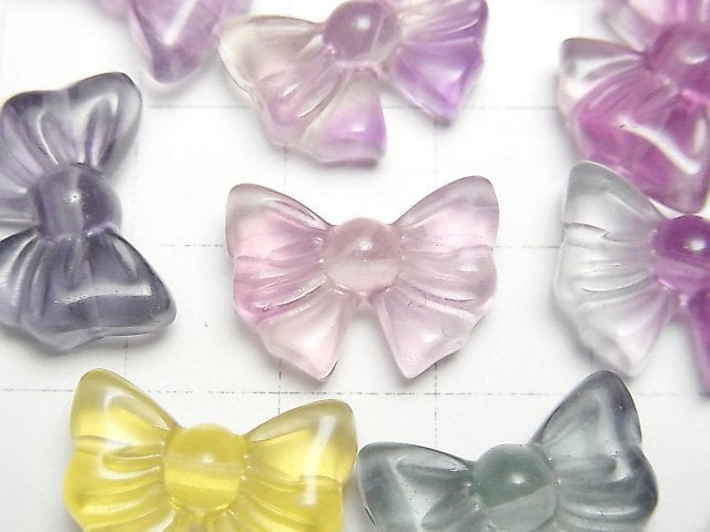 [Video] Multicolor Fluorite AAA- Ribbon motif 14x18mm [Horizontal hole] 5pcs