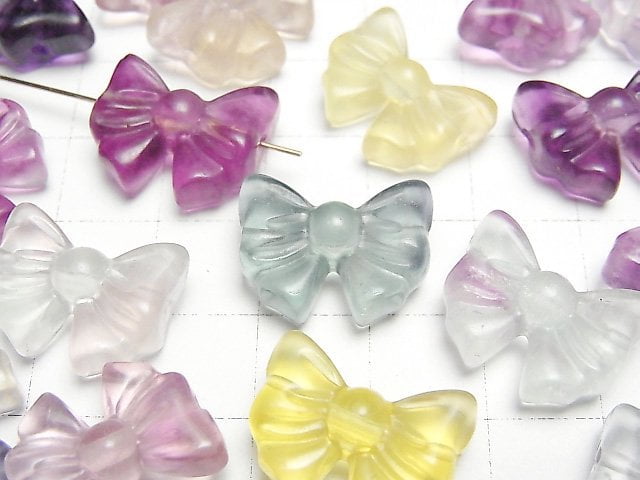 [Video] Multicolor Fluorite AAA- Ribbon motif 14x18mm [] 5pcs