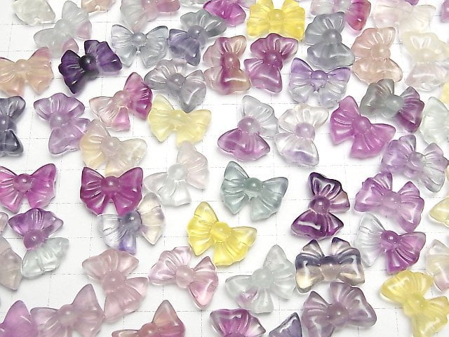 [Video] Multicolor Fluorite AAA- Ribbon motif 14x18mm [Horizontal hole] 5pcs