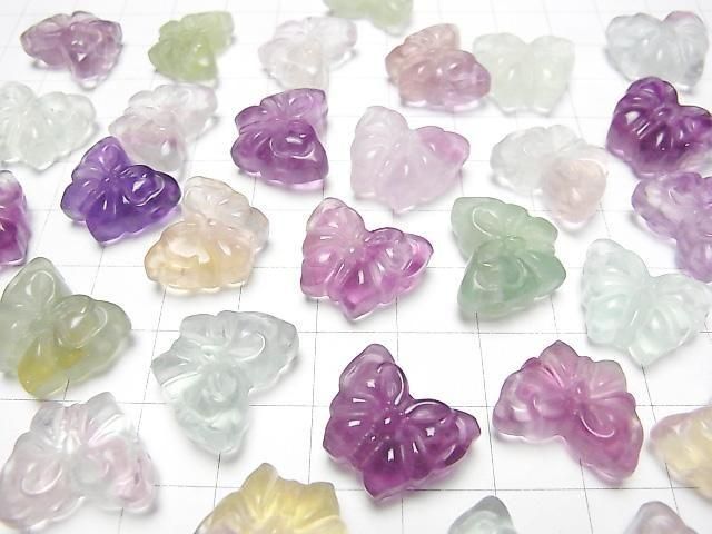 [Video] Multicolor Fluorite AAA- Butterfly motif 14x18mm [Horizontal hole] 5pcs