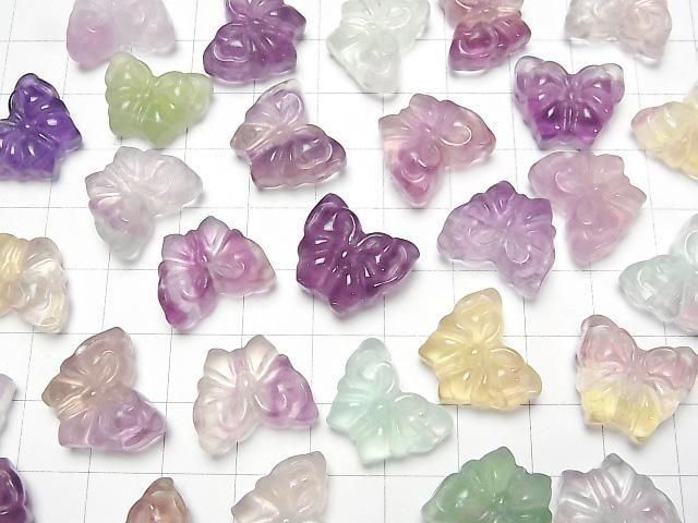 [Video] Multicolor Fluorite AAA- Butterfly motif 14x18mm [Horizontal hole] 5pcs