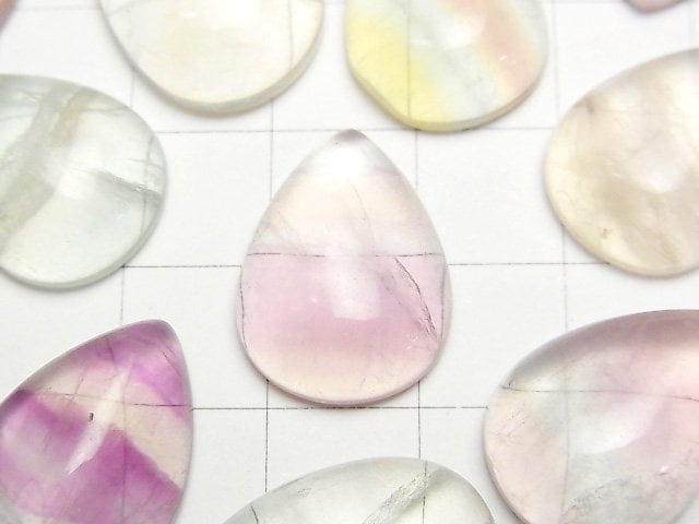 [Video] Multi-color Fluorite AAA- Pear shape Cabochon 20x15mm [Pastel] 2pcs