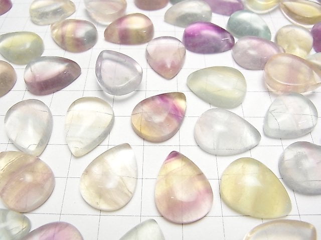 [Video] Multi-color Fluorite AAA- Pear shape Cabochon 20x15mm [Pastel] 2pcs