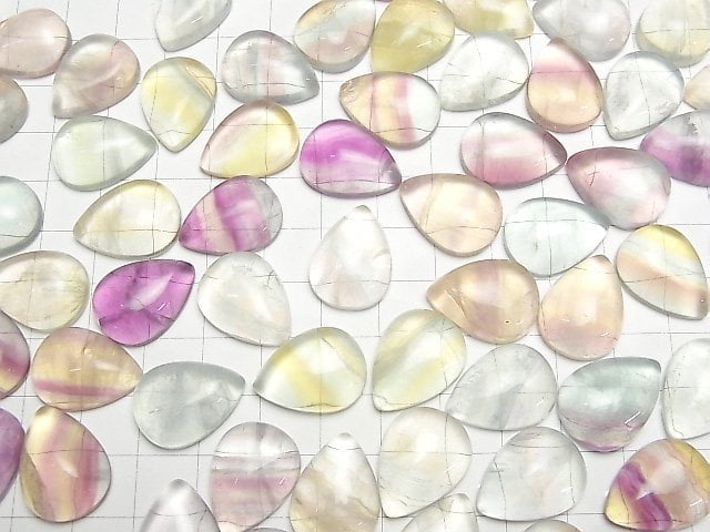 [Video] Multi-color Fluorite AAA- Pear shape Cabochon 20x15mm [Pastel] 2pcs