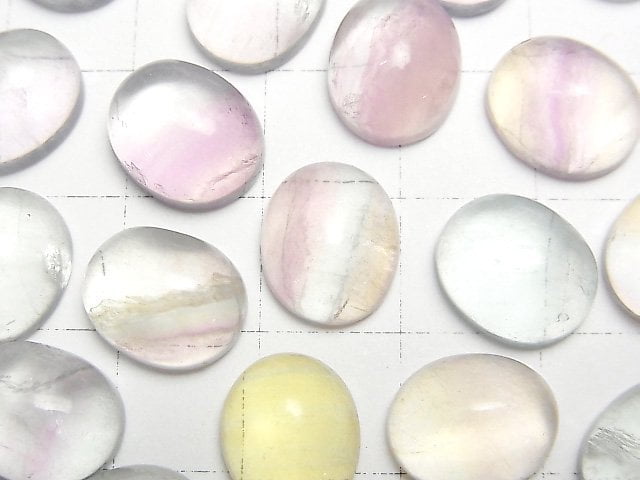 [Video] Multicolor Fluorite AAA- Oval Cabochon 12x10mm [Pastel] 3pcs