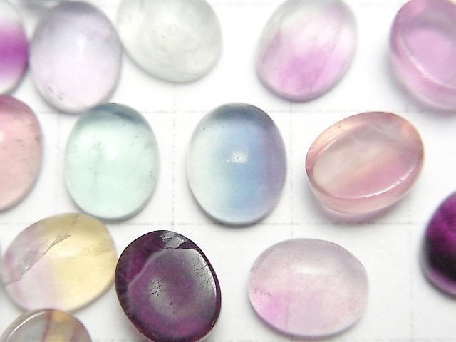 [Video] Multi-color Fluorite AAA- Oval Cabochon 10x8mm 5pcs