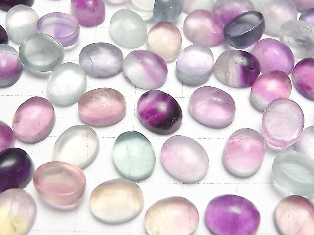 [Video] Multi-color Fluorite AAA- Oval Cabochon 10x8mm 5pcs