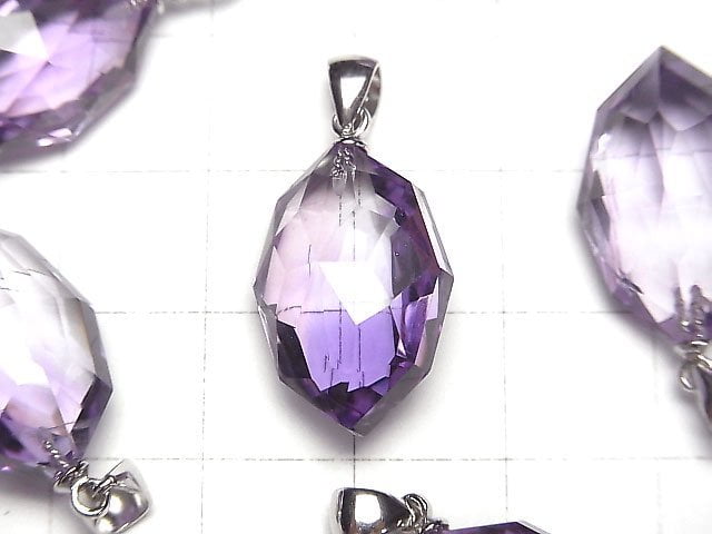 [Video]High Quality Amethyst AAA Multiple Facets Faceted Pendant Silver925 1pc