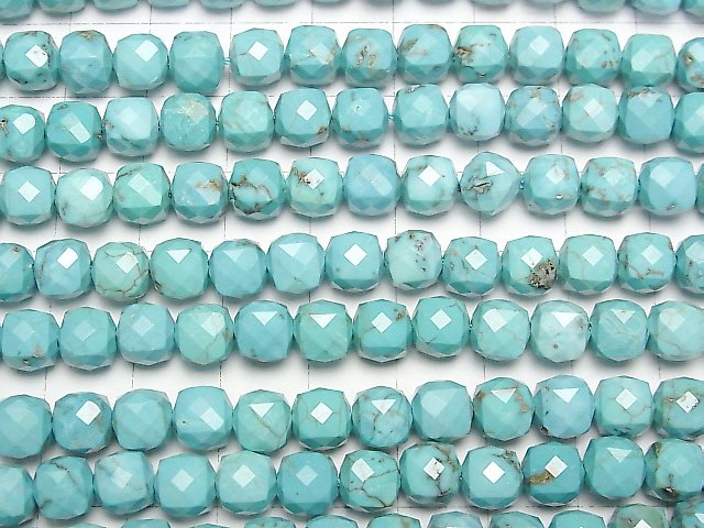 [Video]High Quality! Magnesite Turquoise Cube Shape 7x7x7mm 1strand beads (aprx.15inch/37cm)