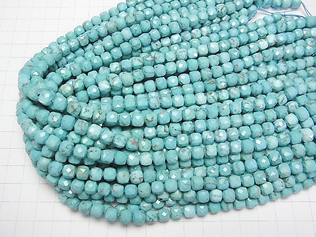 [Video]High Quality! Magnesite Turquoise Cube Shape 7x7x7mm 1strand beads (aprx.15inch/37cm)