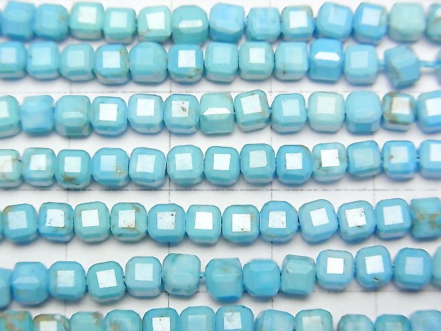 [Video]High Quality! Magnesite Turquoise Cube Shape 4x4x4mm 1strand beads (aprx.15inch/37cm)