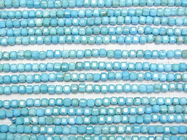 [Video]High Quality! Magnesite Turquoise Cube Shape 4x4x4mm 1strand beads (aprx.15inch/37cm)