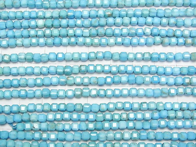 [Video]High Quality! Magnesite Turquoise Cube Shape 4x4x4mm 1strand beads (aprx.15inch/37cm)