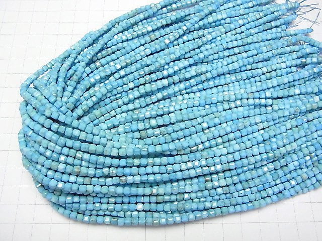 [Video]High Quality! Magnesite Turquoise Cube Shape 4x4x4mm 1strand beads (aprx.15inch/37cm)