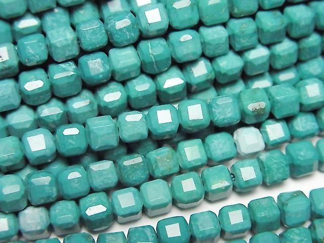[Video] High Quality! Magnesite Turquoise Cube Shape 3.5x3.5x3.5mm [Green] 1-strand beads (approx. 14inch/35cm)
