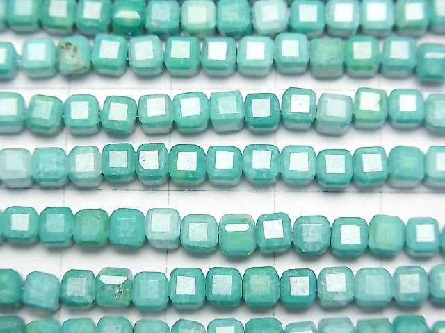 [Video]High Quality! Magnesite Turquoise Cube Shape 4x4x4mm [Green] 1strand beads (aprx.15inch/37cm)