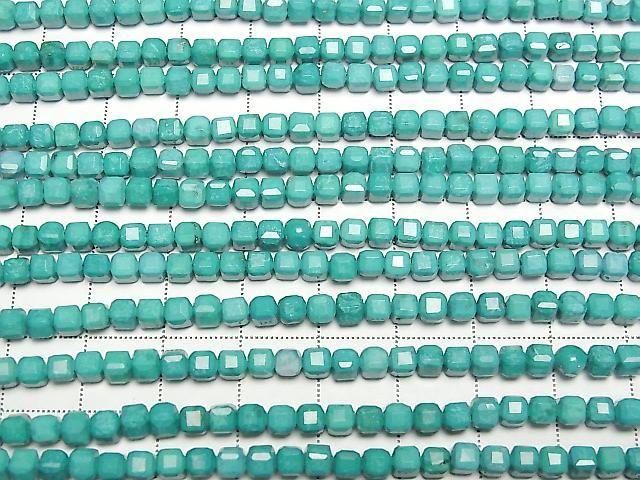 [Video] High Quality! Magnesite Turquoise Cube Shape 3.5x3.5x3.5mm [Green] 1-strand beads (approx. 14inch/35cm)