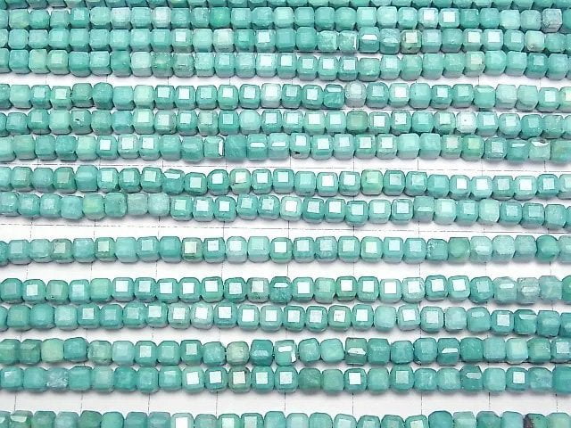 [Video]High Quality! Magnesite Turquoise Cube Shape 4x4x4mm [Green] 1strand beads (aprx.15inch/37cm)