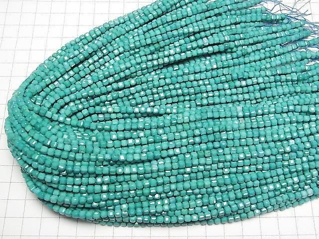 [Video] High Quality! Magnesite Turquoise Cube Shape 3.5x3.5x3.5mm [Green] 1-strand beads (approx. 14inch/35cm)