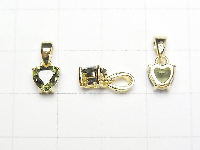 [Video]High Quality Moldavite AAA Heart Faceted Pendant 6x6mm 18KGP 1pc