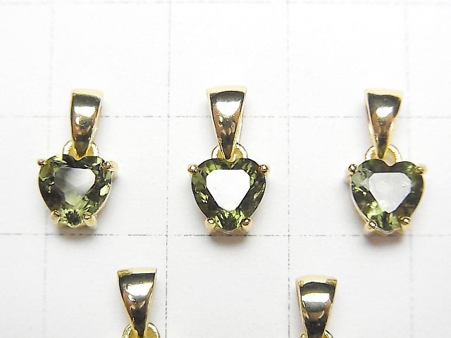 [Video]High Quality Moldavite AAA Heart Faceted Pendant 6x6mm 18KGP 1pc