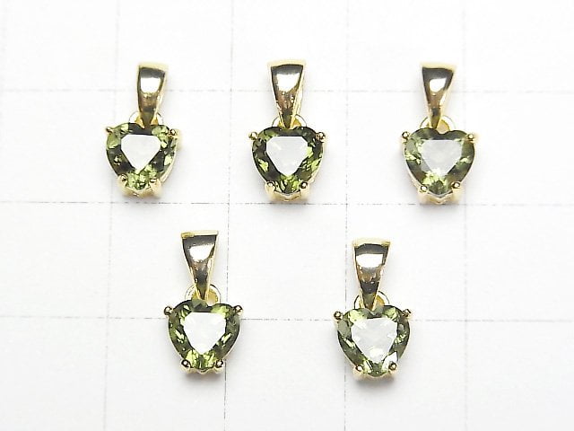 [Video]High Quality Moldavite AAA Heart Faceted Pendant 6x6mm 18KGP 1pc