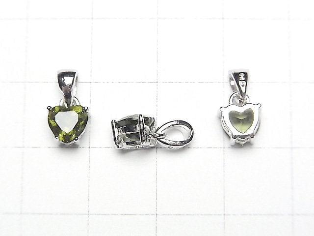 [Video]High Quality Moldavite AAA Heart Faceted Pendant 6x6mm Silver925 1pc