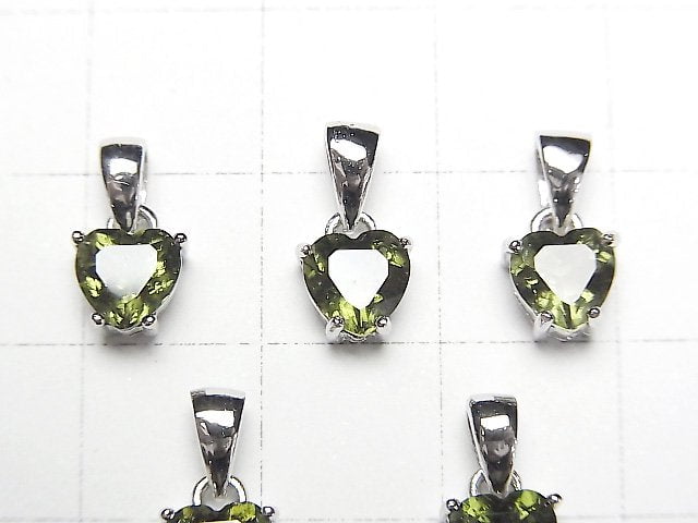 [Video]High Quality Moldavite AAA Heart Faceted Pendant 6x6mm Silver925 1pc