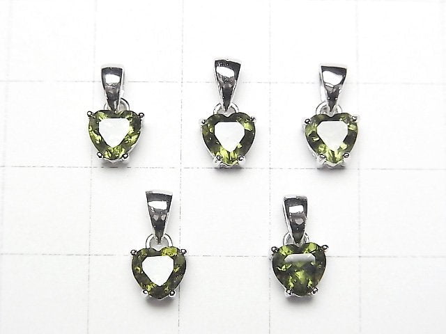 [Video]High Quality Moldavite AAA Heart Faceted Pendant 6x6mm Silver925 1pc