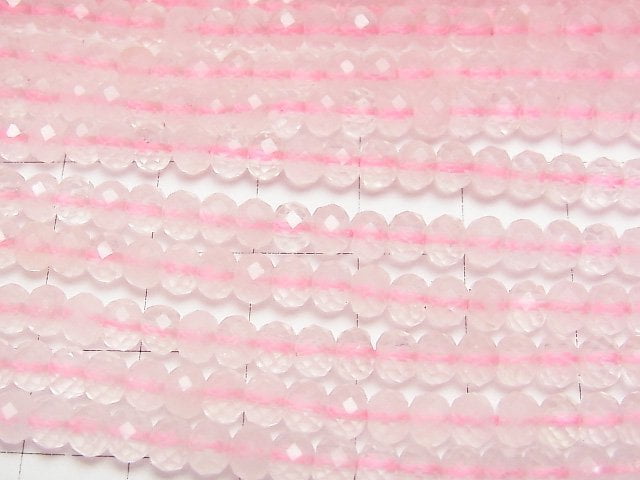 [Video]High Quality! Rose Quartz AA++ Faceted Button Rondelle 5x5x3.5mm 1strand beads (aprx.15inch/37cm)