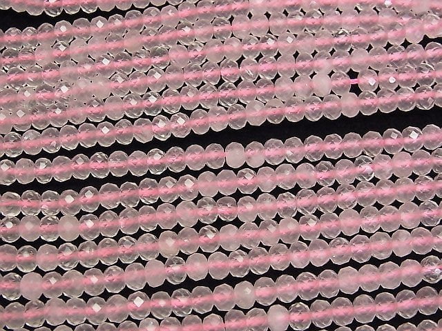 [Video]High Quality! Rose Quartz AA++ Faceted Button Rondelle 5x5x3.5mm 1strand beads (aprx.15inch/37cm)