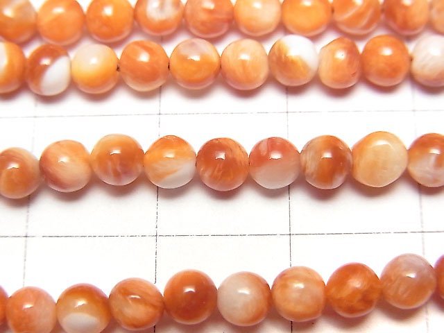 [Video] Spiny Oyster Shell Round 4mm 1/4 or 1strand beads (aprx.15inch/38cm)