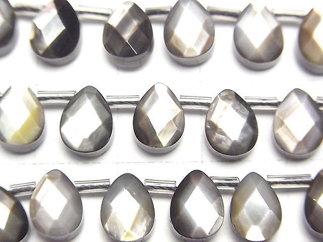 [Video]High Quality Black Shell (Black-lip Oyster )AAA Faceted Pear Shape 8x6mm 1/4 or 1strand beads (aprx.15inch/38cm)