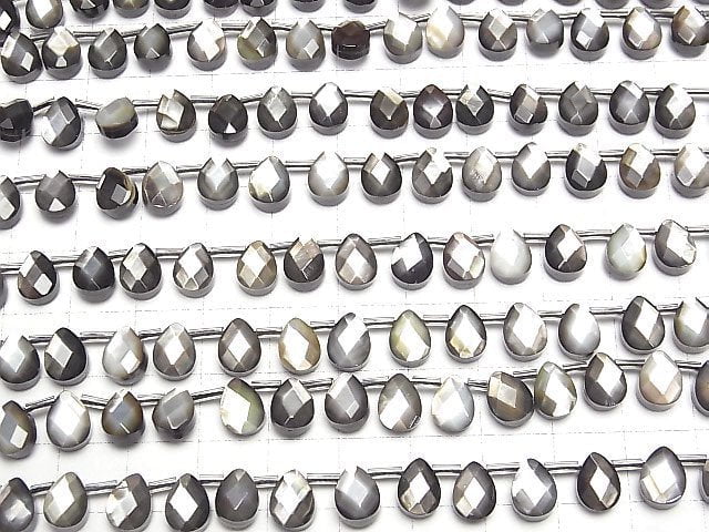 [Video]High Quality Black Shell (Black-lip Oyster )AAA Faceted Pear Shape 8x6mm 1/4 or 1strand beads (aprx.15inch/38cm)