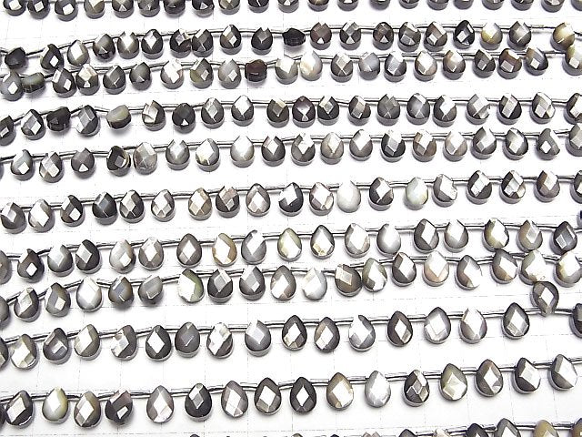 [Video]High Quality Black Shell (Black-lip Oyster )AAA Faceted Pear Shape 8x6mm 1/4 or 1strand beads (aprx.15inch/38cm)