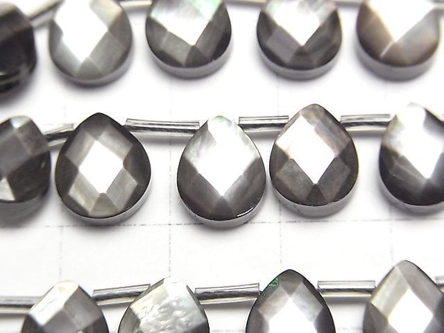 [Video]High Quality Black Shell (Black-lip Oyster )AAA Faceted Pear Shape 10x8mm 1/4 or 1strand beads (aprx.15inch/36cm)
