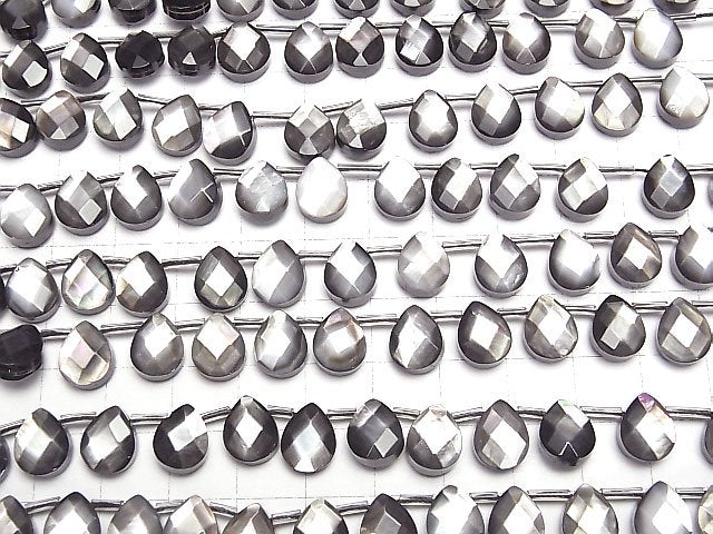[Video]High Quality Black Shell (Black-lip Oyster )AAA Faceted Pear Shape 10x8mm 1/4 or 1strand beads (aprx.15inch/36cm)