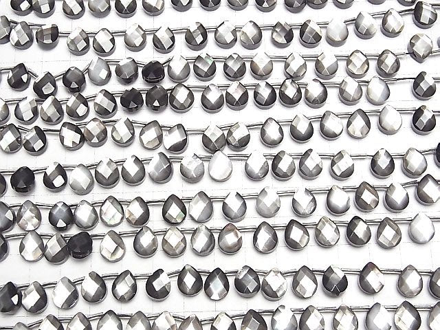 [Video]High Quality Black Shell (Black-lip Oyster )AAA Faceted Pear Shape 10x8mm 1/4 or 1strand beads (aprx.15inch/36cm)