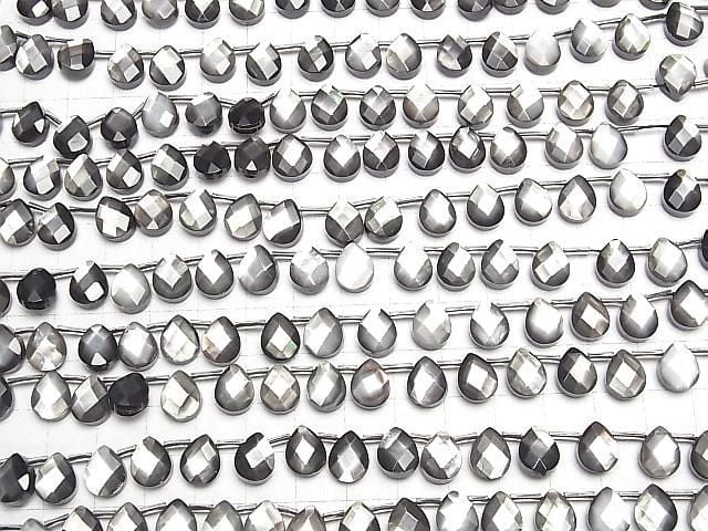 Coque noire de haute qualité (huître à lèvres noires) Perle facettée en forme de poire AAA 10x8mm 1/4 ou 1 fil (env. 36cm)
